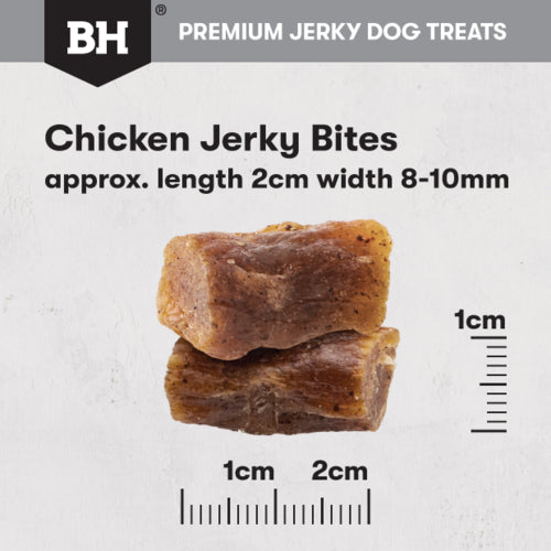 Black Hawk Treats Puppy Chicken Jerky Bites 100g, Chicken Jerky Bites size chart, Pet Essentials Napier, Pets Warehouse