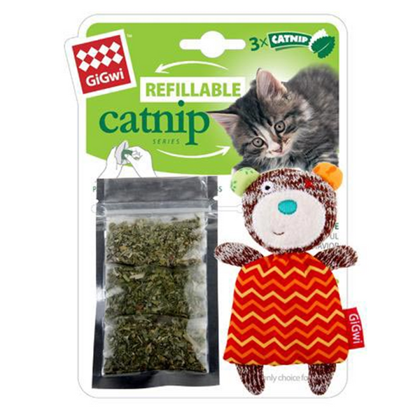 GiGwi Refillable Catnip Teabag Colourful Bear Cat Toy, Pet Essentials Warehouse