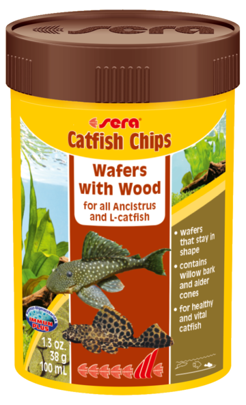 Sera Catfish Chips with Wood 100ml 38g wafers, Pet Essentials Napier, Hollywood Fish Auckland, Filshy, Sera Fish Food NZ,