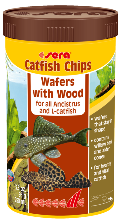 Sera Catfish Chips with Wood 250ml 95g wafers, Pet Essentials Napier, Hollywood Fish Auckland, Filshy, Sera Fish Food NZ,
