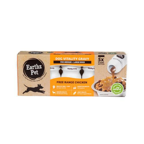 Earthz pet gravy free range chicken for fussy pets, 55ml single serving bottles in packaging