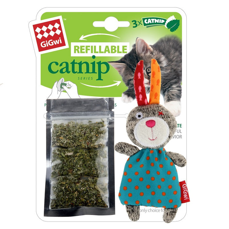 GiGwi Refillable Catnip Teabag Colourful Rabbit Cat Toy, Pet Essentials Warehouse