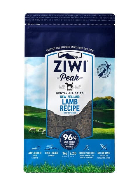 Ziwi Peak Lamb Air-Dried Dog Food, Pet Essentials Napier, Pet Essentials Ziwi Peak, Cup of Ziwi peak lamb biscuit, Lamb 1kg Ziwipeak front of packaging