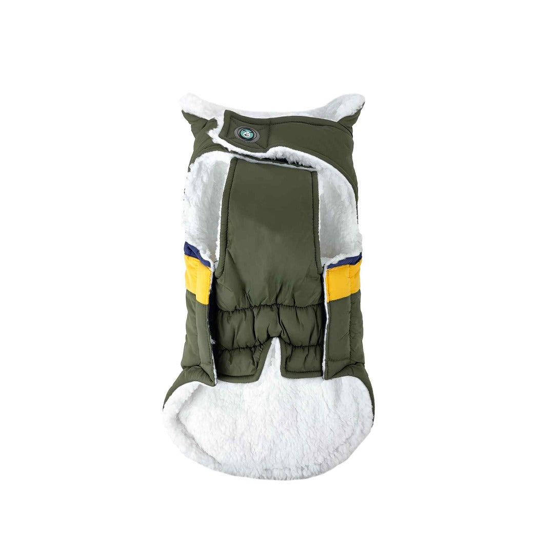 Huskimo Lighting Bolt Olive Dog Coat, Warm inside dog coat, Dog coat for winter, Pet Essentials Warehouse