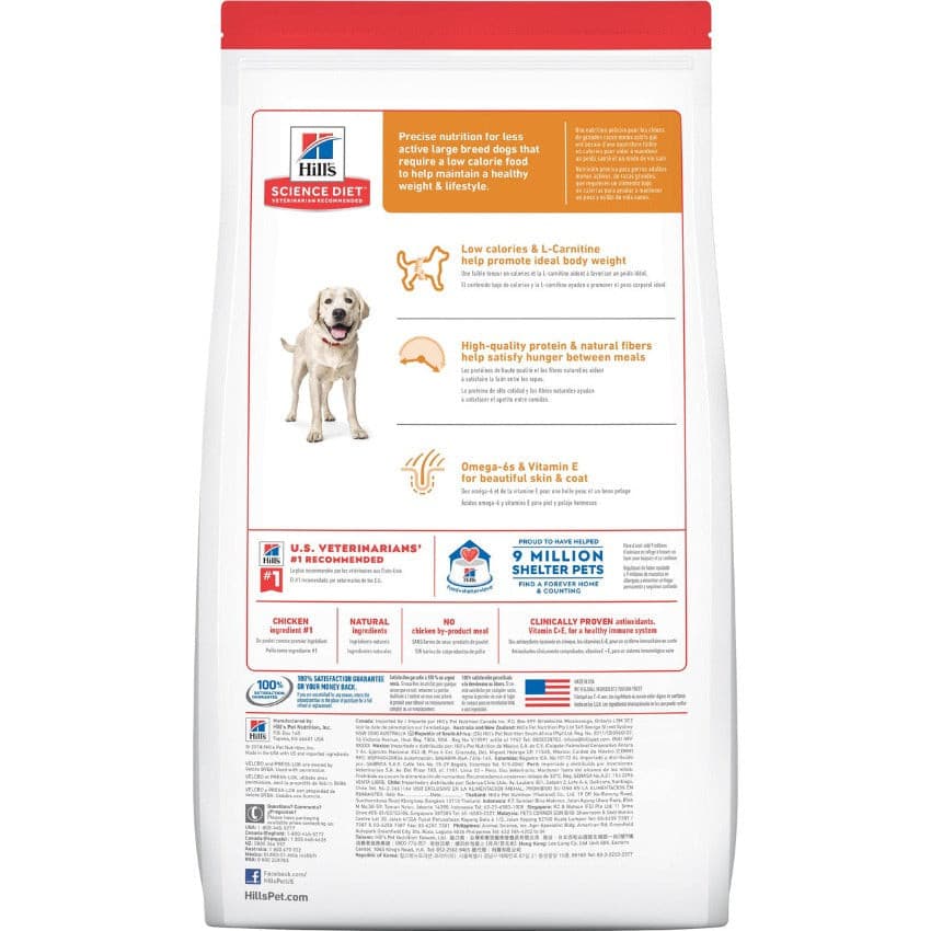 Hills Science Diet Light Large Breed, Hills Dog Food back of packaging