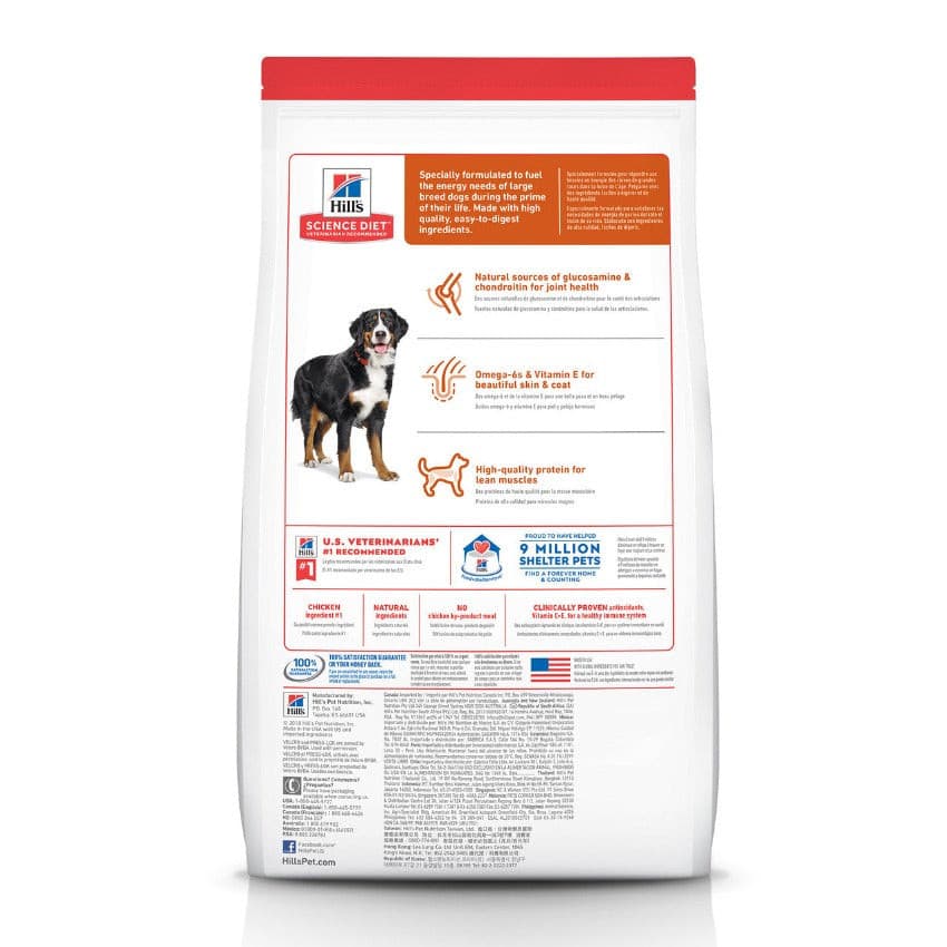 Hills Science Diet Large Breed Adult, Hills Dog Food back of packaging