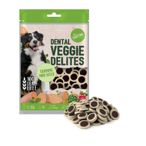 It's Treat Time Veggie Delights Training Mini Bites chips 100g Pet Essentials Napier, Pet Central, Dog dental treat, vegan dog treats.