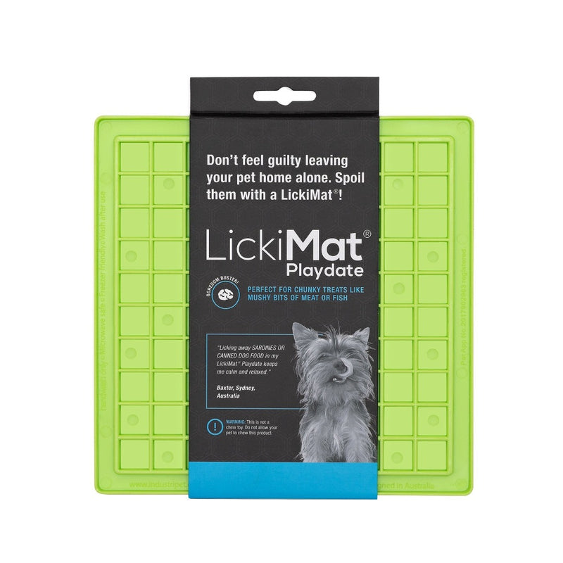 LickiMat Classic Playdate green with packageing, pet essentials warehouse