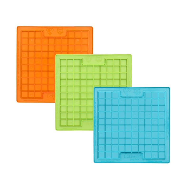 LickiMat Classic Playdate orange, green and blue with no packaging, pet essentials warehouse