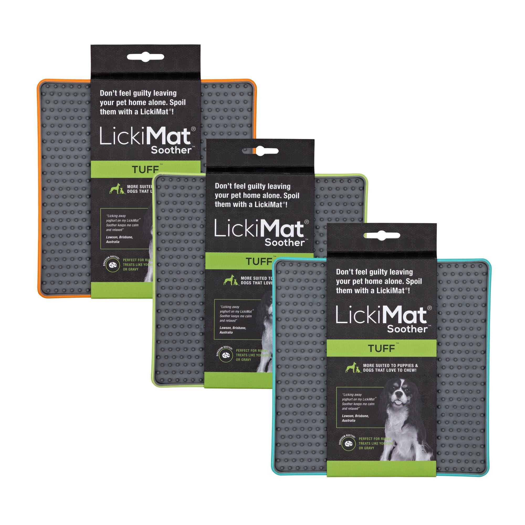 LickiMat Tuff Soother orange green and turquoise, pet essentials warehouse, pet city