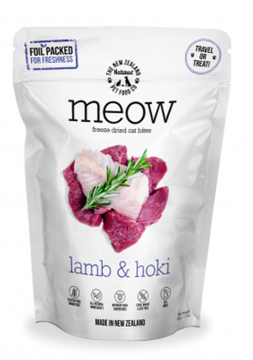 Meow Lamb & Hoki Freeze Dried Cat Treats 50g, Pet Essentials Napier, Pets Warehouse, Pet Essentials Porirua, Aniamtes New Plymouth