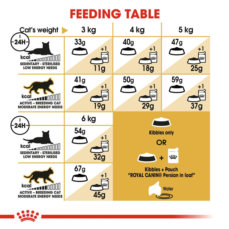 Royal Canin Persian Adult Dry Cat Food feeding guide, pet essentials warehouse napier, pet essentials napier