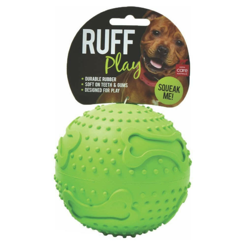 Ruff Play Rubber Squeaker Ball Dog Toy, Allpet ruff play dog ball toys, Orange dog ball, pink medium ruff play dog toy, blue large allpet ruff play nz, green XL rubber dog toy allpet NZ, Animal attraction Dunedin 