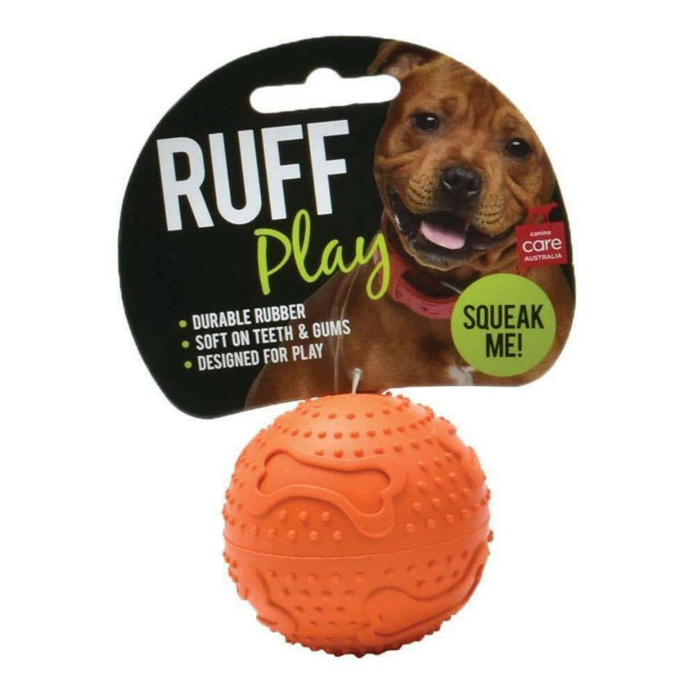Ruff Play Rubber Squeaker Ball Dog Toy, Allpet ruff play dog ball toys, Orange dog ball, pink medium ruff play dog toy, blue large allpet ruff play nz, green XL rubber dog toy allpet NZ, PEt essentials Napier