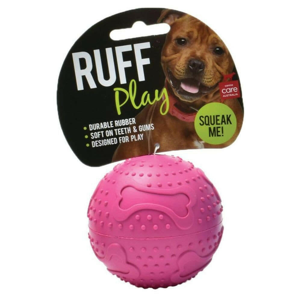 Ruff Play Rubber Squeaker Ball Dog Toy, Allpet ruff play dog ball toys, Orange dog ball, pink medium ruff play dog toy, blue large allpet ruff play nz, green XL rubber dog toy allpet NZ, The pet centre wellington
