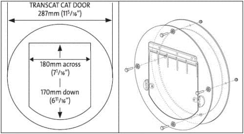Transcat 180 x 170mm Flap Clear Cat Door measurement, transcat cutout template, pet essentials warehouse