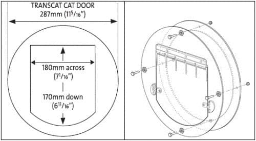 Transcat 180 x 170mm Flap Clear Cat Door measurement, transcat cutout template, pet essentials warehouse
