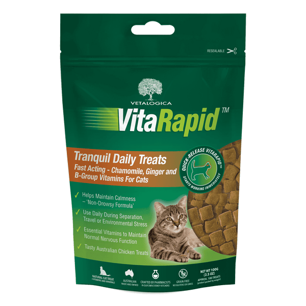 Vetalogica VitaRapid Tranquil Daily Treats For Cats 100g, Pet Essentials Warehouse