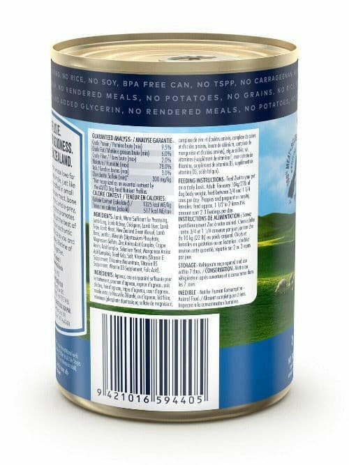 Ziwi Lamb Wet Dog Food 170g, Pet Essentials Napier, Pets Warehouse, Ziwipeak Hawkes bay, back of packaging
