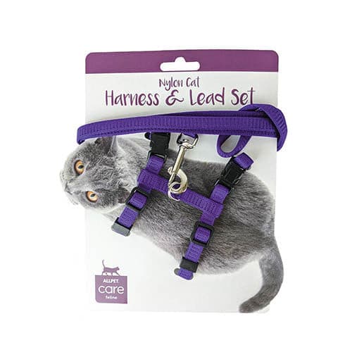 Cat Harness & Lead Cat on Card Purple