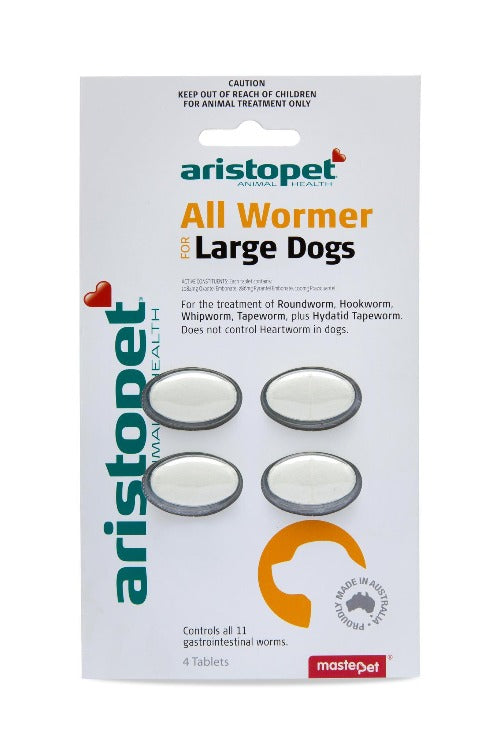 Aristopet All Wormer For Large Dogs pack of 4, pet essentials warehouse napier, pet essentials napier, worming pills for large dogs