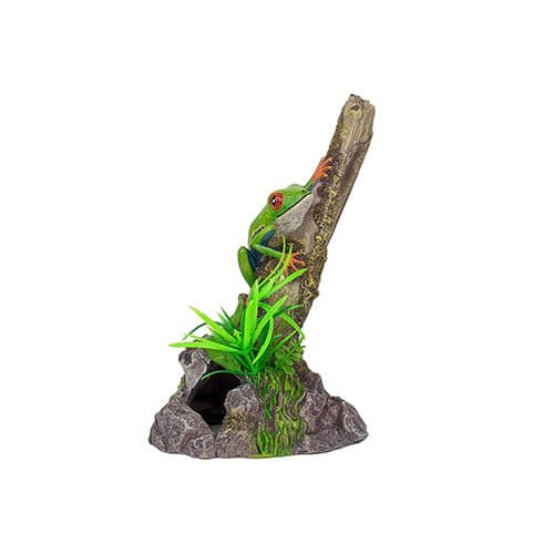 Aqua Care Ornament Frog on Log with Plant, Pet Essentials Warehouse, Pet City