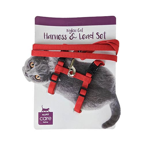 Cat Harness & Lead Cat on Card Red