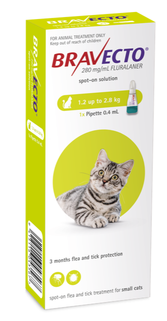 Bravecto Spot On Flea Treatment For Cats 1.2-2.8kg, Pet Essentials Napier, Pets Warehouse, Pet Essentials Hastings, Bravecto kitten