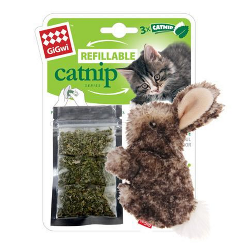 GiGwi Refillable Catnip Teabag Rabbit Cat Toy, Pet Essentials Warehouse