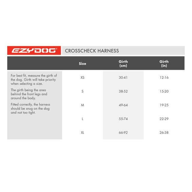 Ezydog Cross Check Harness Black, No Pull Dog Training Harness, Pet Essentials Napier, ezydog crosscheck harness size guides
