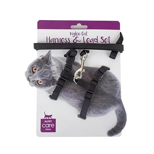 Cat Harness & Lead Cat on Card Black