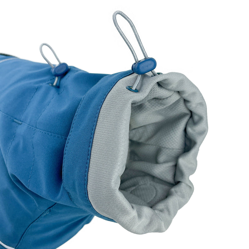 Huskimo Coat Peak Fjord Blue neck adjustment, waterproof jacket for dogs in blue