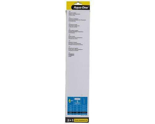 Aqua One 200w Glass Heater back of packaging, pet essentials warehouse naeipr