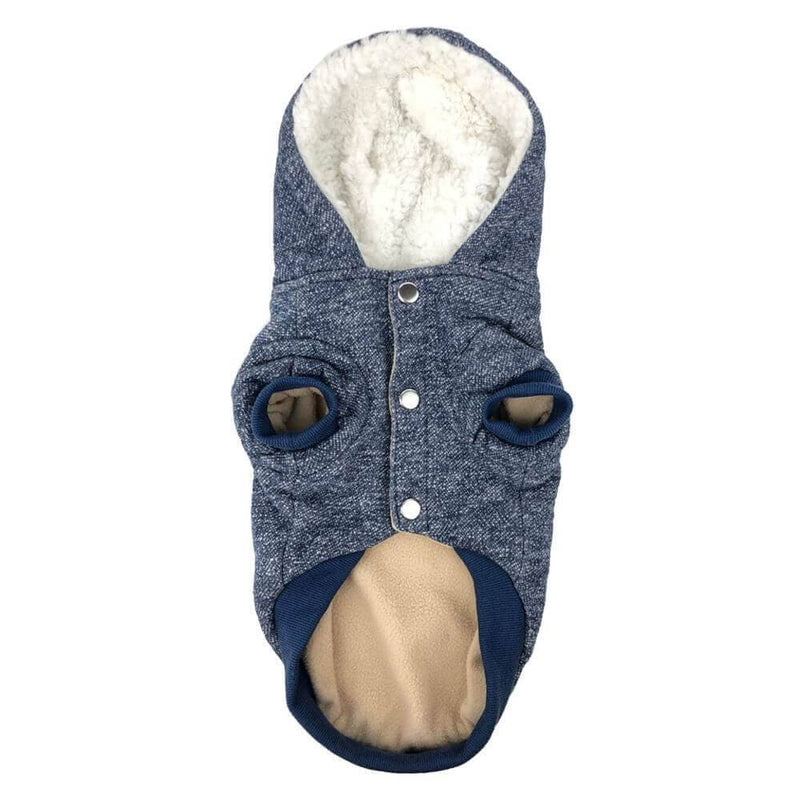Huskimo Dog Coat Snowboard Denim underside, button up huskimo dog coat, pet essentials warehouse