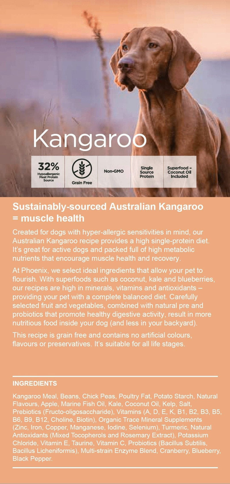 Phoenix Dog Kangaroo 13kg, Pet Essentials Napier, Pet Essentials, Pet Essentials Hastings, Phoenix kangaroo ingredients