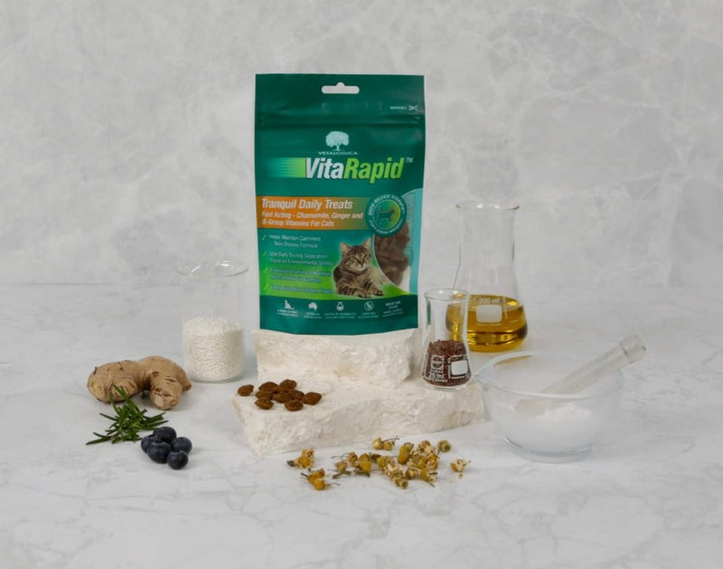 VITARAPID® TRANQUIL DAILY TREATS FOR CATS 100G with ginger, blueberries and other ingredients, pet essentials warehouse